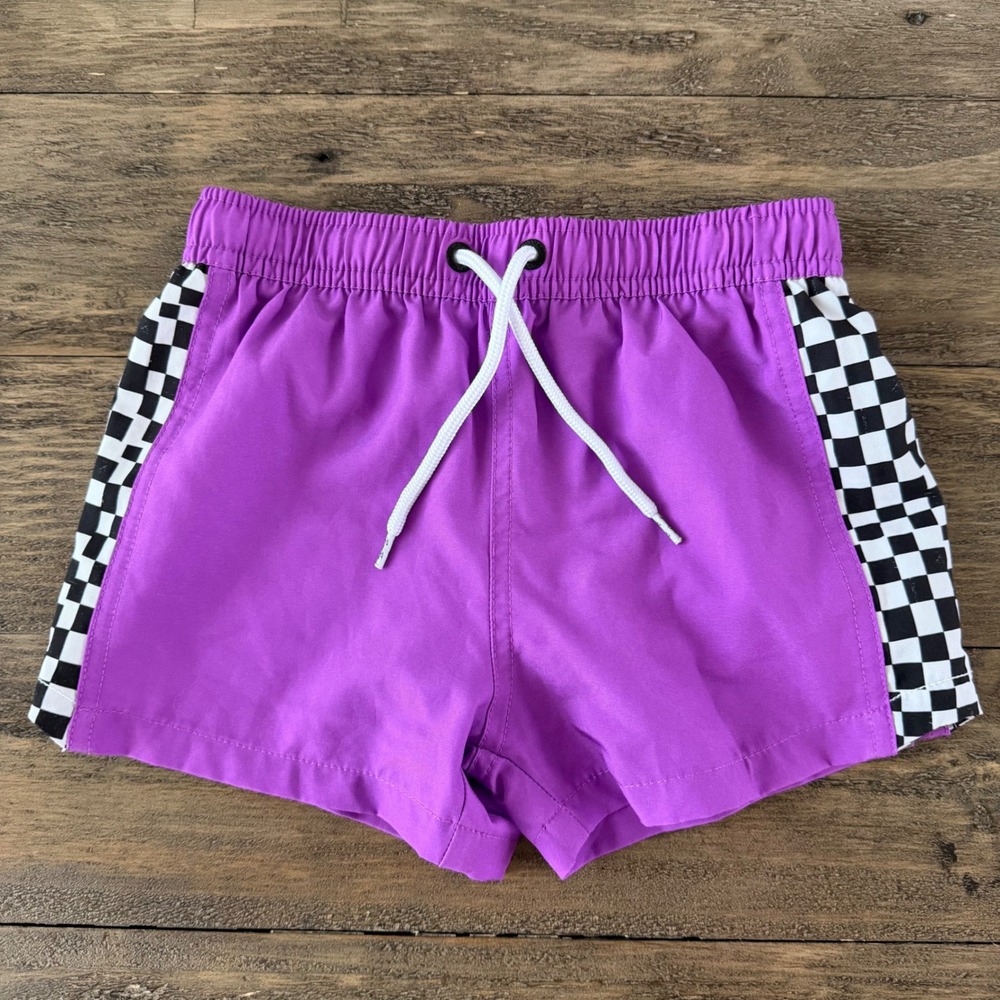 Binky Bro Boys Purple Checkerboard Swim Trunks Board Shorts Size 6-7 Years